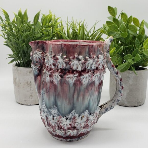 Italian Vintage 1960s Purple Grey Drip Brutalist Pottery Jug or Pitcher - Picture 5 of 9